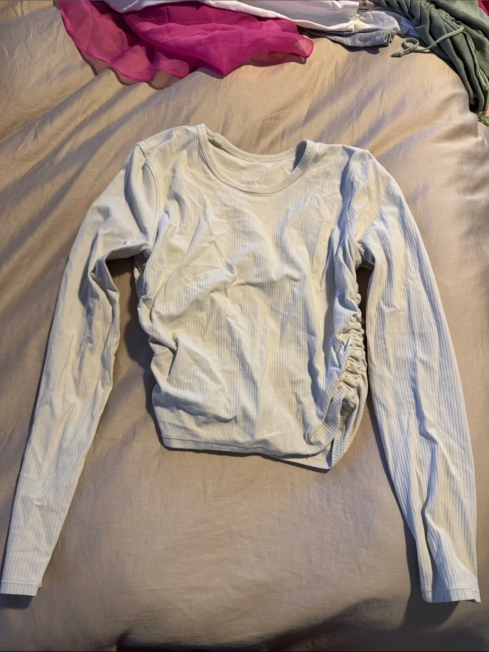 lululemon athletica Light Blue Ribbed Long Sleeve Top with Side Ruching
